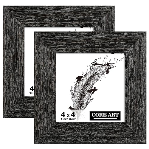 CORE ART 4x4 Picture Frame, Handmade Wood Rustic Black Photo Frame Set of 2, High Definition Semi-tempered Glass Wall or Tabletop Display - Image 1