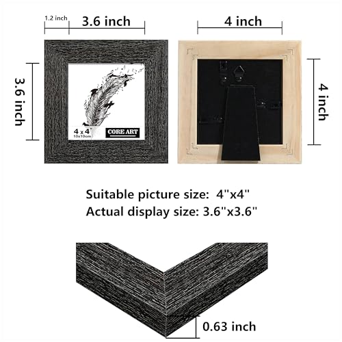 CORE ART 4x4 Picture Frame, Handmade Wood Rustic Black Photo Frame Set of 2, High Definition Semi-tempered Glass Wall or Tabletop Display - Image 2
