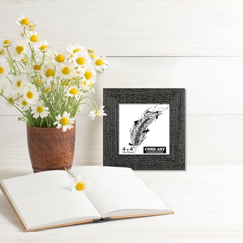 CORE ART 4x4 Picture Frame, Handmade Wood Rustic Black Photo Frame Set of 2, High Definition Semi-tempered Glass Wall or Tabletop Display - Image 4