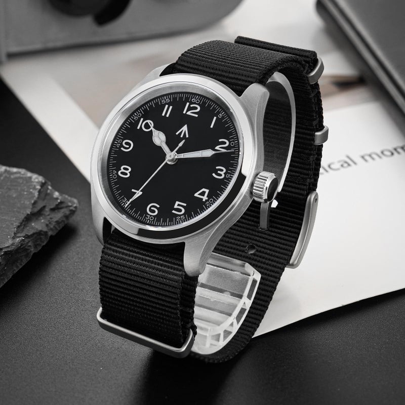 TACTICAL FROG Militado ML08 Japanese Sweep VH31 Field Watch 38mm Men's Military Watch Sapphire Crystal 10 ATM Waterproof Analog Watches for Men and Women, Black Dial BGW9 Light - Image 2