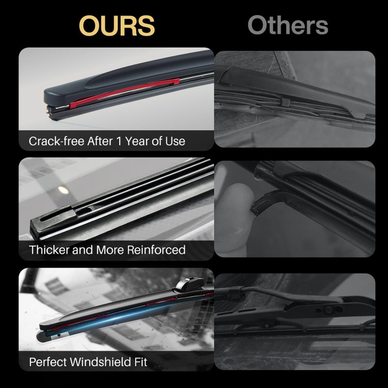 DOG TAIL Neoprene Dual-Steel Frame Wiper Blades 22"+20" with Multiple Adapters, Automotive Replacement Vehicle Front Windshield Wiper Blades Set for My Car Truck Vehicle AdaptBeam - Image 5