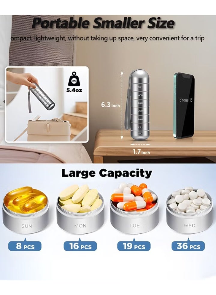 EETU 7-Day Pill Organizer Case,Portable Stackable Aluminum Alloy Pill Box,Waterproof Daily Container Holder,Large Compartment Pill Storage Box For Medication,Supplements,Vitamins And Cod Liver Oil - Image 4