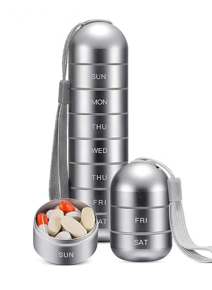 EETU 7-Day Pill Organizer Case,Portable Stackable Aluminum Alloy Pill Box,Waterproof Daily Container Holder,Large Compartment Pill Storage Box For Medication,Supplements,Vitamins And Cod Liver Oil - Image 1