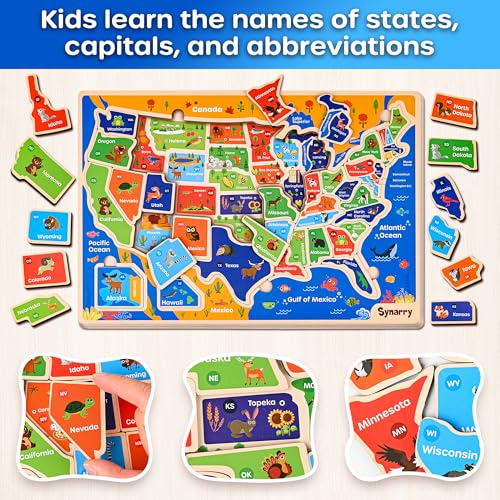 SYNARRY Large USA World Solar System Wooden Puzzles for Kids Ages 46 Wood Jigsaw Puzzles Educational Games Toys Gifts for Toddlers Learning United States World Space Maps for Boys Girls Ages 38 - Image 5