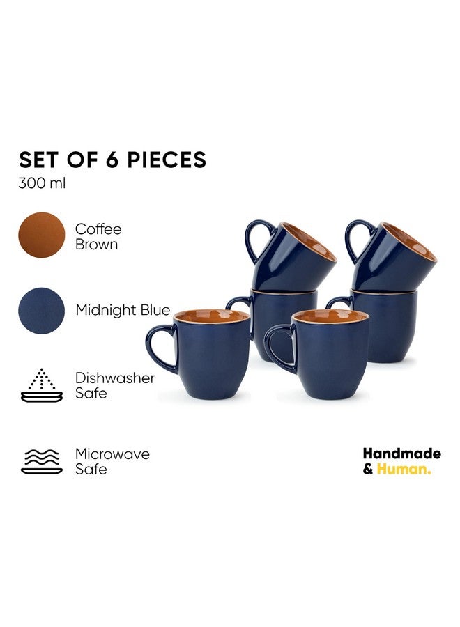 Shay طقم أكواب قهوة شاي السيراميك، مجموعة من 6، 300 مل، أزرق منتصف الليل | كوب متوسط | تشطيب لامع | طقم أكواب قهوة من الحجر الخزفي | كوب سيراميك | آمن للاستخدام في الميكروويف (كوب حليب أزرق منتصف الليل، مجموعة من 6) - Image 3