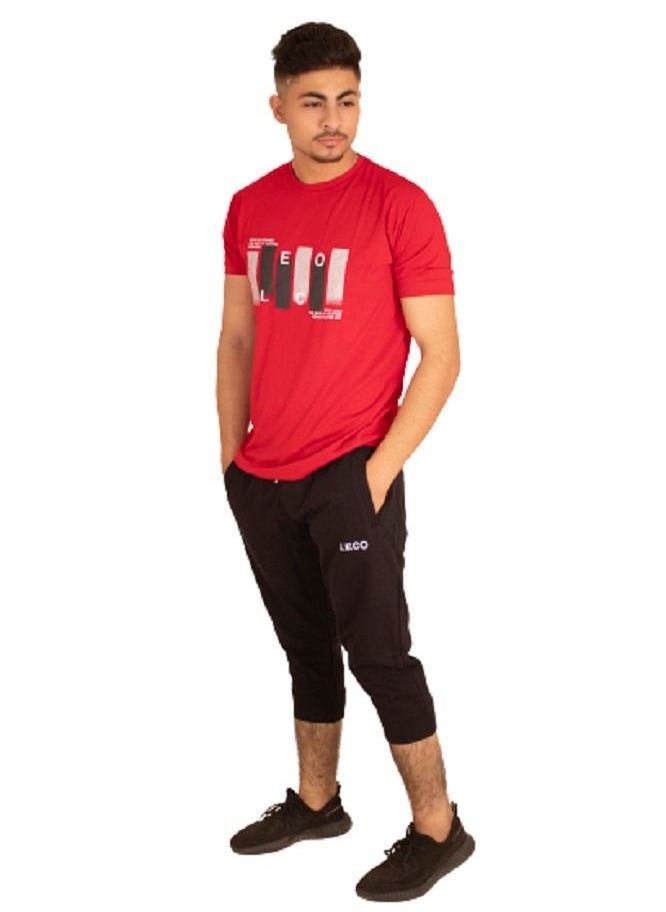 lecoo Cotton summer men's thong pajamas - suitable for going out, clubbing and home - consisting of a T-shirt and short pants 3/4 length - the pants have side pockets and a back pocke  - Image 1