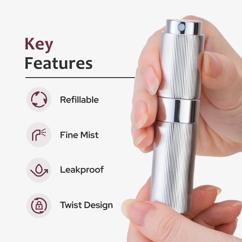 LISAPACK Perfume Travel Refillable Bottle - Atomizer Cologne Spray for Men Portable - Mini Sprayer Empty for Refill - Small Size 8ML Striped (Grey, Black, Silver) - Image 5