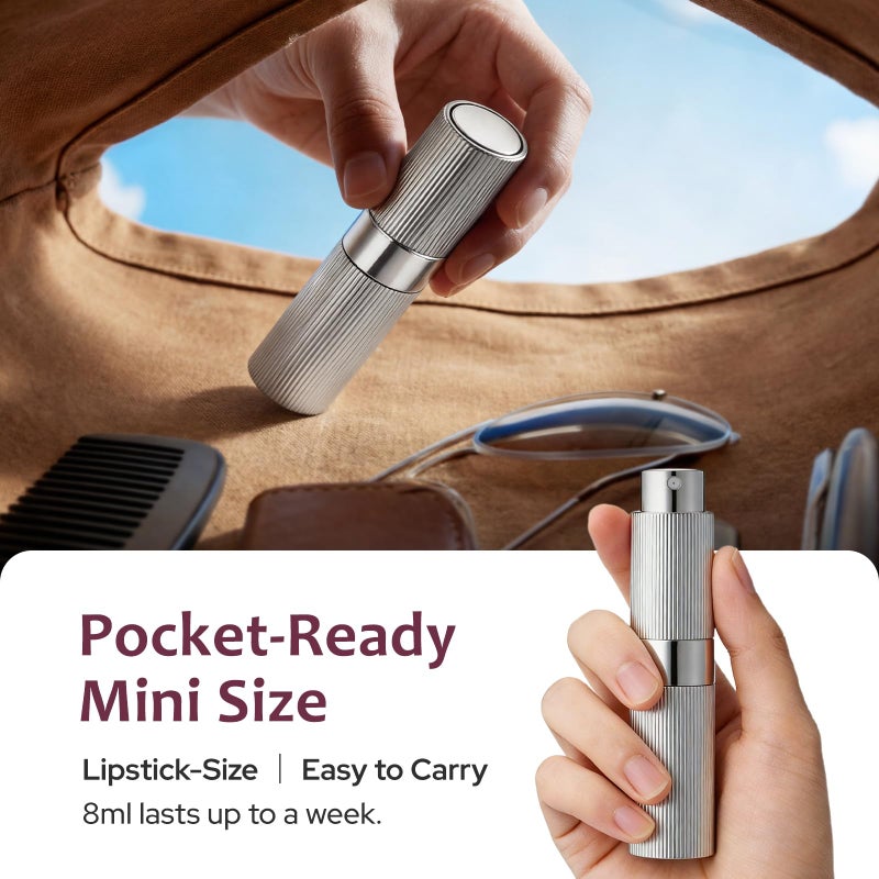LISAPACK Perfume Travel Refillable Bottle - Atomizer Cologne Spray for Men Portable - Mini Sprayer Empty for Refill - Small Size 8ML Striped (Grey, Black, Silver) - Image 2