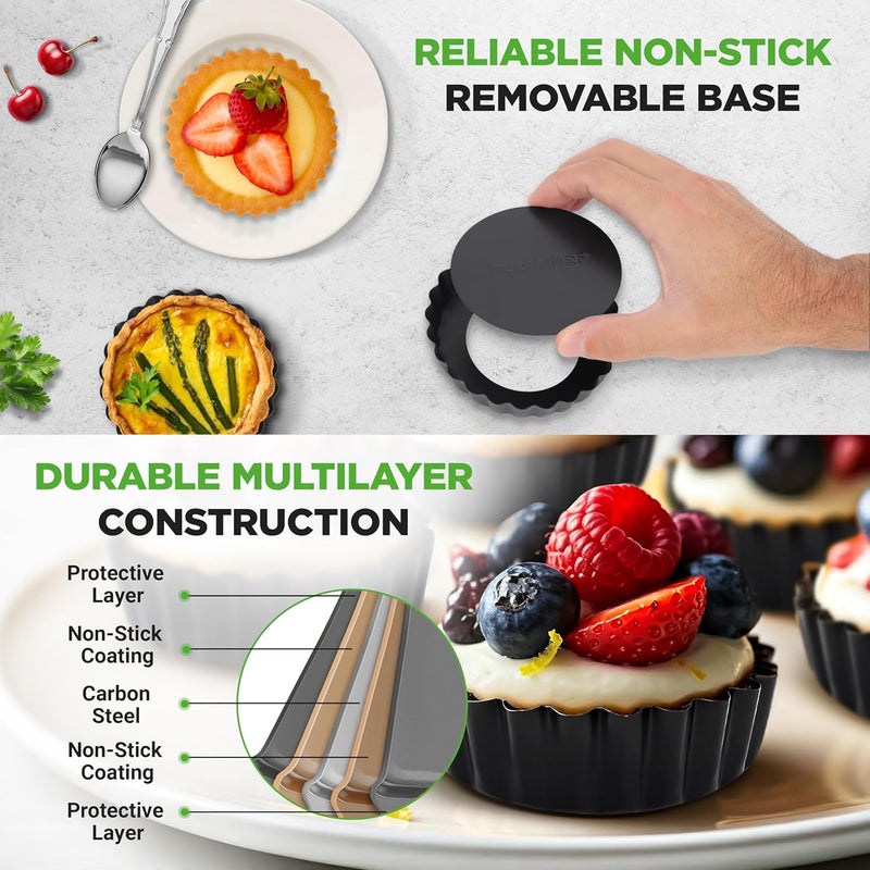 NutriChef 10-Piece Nonstick Mini Tart Pans with Removable Bottom - Heavy Duty 4 Inch Steel Quiche Pans, Oven & Dishwasher Safe, Fluted Side for Sweet & Savory Foods - Includes 200pcs Parchment Paper - Image 3