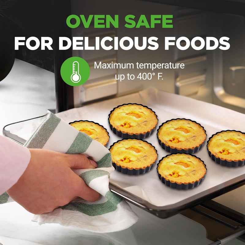 NutriChef 10-Piece Nonstick Mini Tart Pans with Removable Bottom - Heavy Duty 4 Inch Steel Quiche Pans, Oven & Dishwasher Safe, Fluted Side for Sweet & Savory Foods - Includes 200pcs Parchment Paper - Image 4