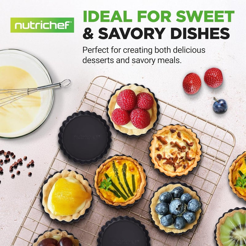 NutriChef 10-Piece Nonstick Mini Tart Pans with Removable Bottom - Heavy Duty 4 Inch Steel Quiche Pans, Oven & Dishwasher Safe, Fluted Side for Sweet & Savory Foods - Includes 200pcs Parchment Paper - Image 5