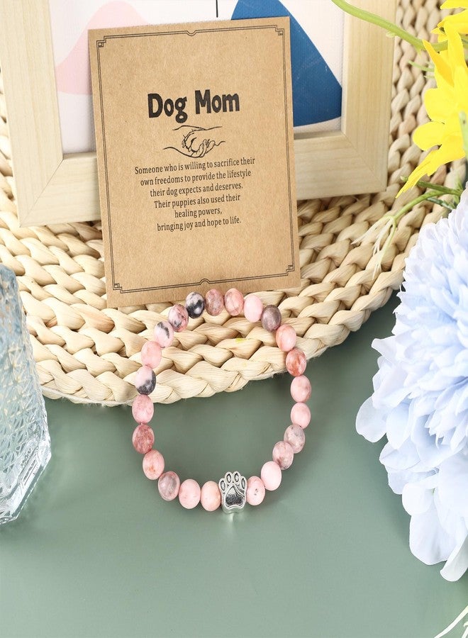 PLwelth Dog Mom Gifts for Women Dog Mom Bracelet for Dogs Lovers Natural Stone Beaded Bracelet Cute Dogs Paw Charm Pendant Inspirational Jewelry Gifts for Her Birthday Christmas Mother’s Day - Image 3