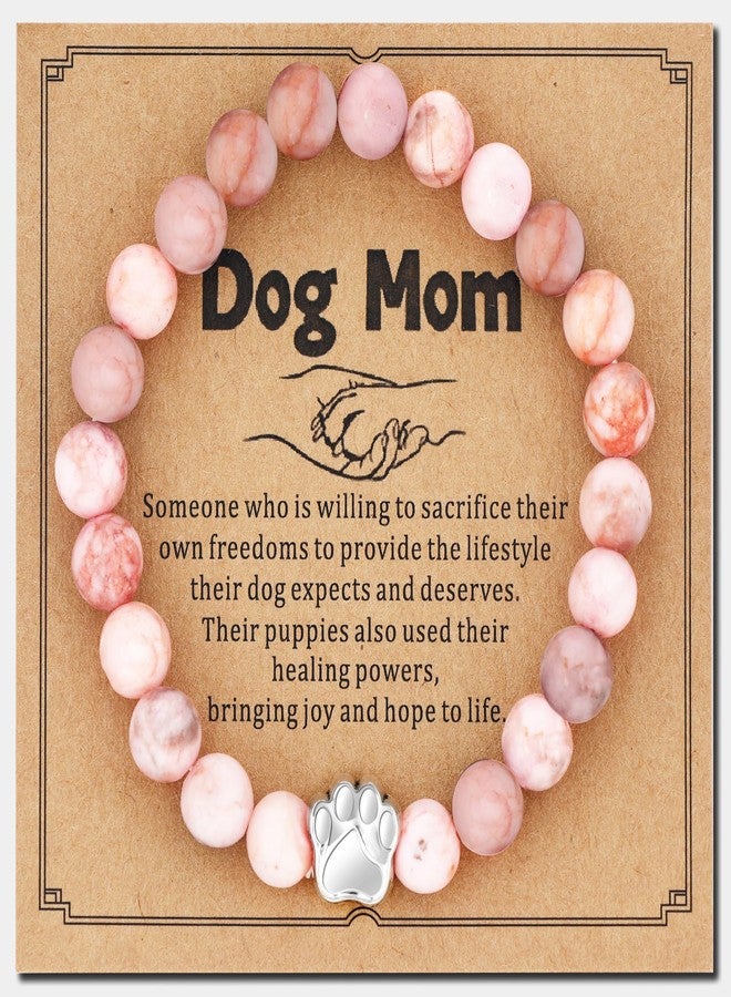 PLwelth Dog Mom Gifts for Women Dog Mom Bracelet for Dogs Lovers Natural Stone Beaded Bracelet Cute Dogs Paw Charm Pendant Inspirational Jewelry Gifts for Her Birthday Christmas Mother’s Day - Image 1