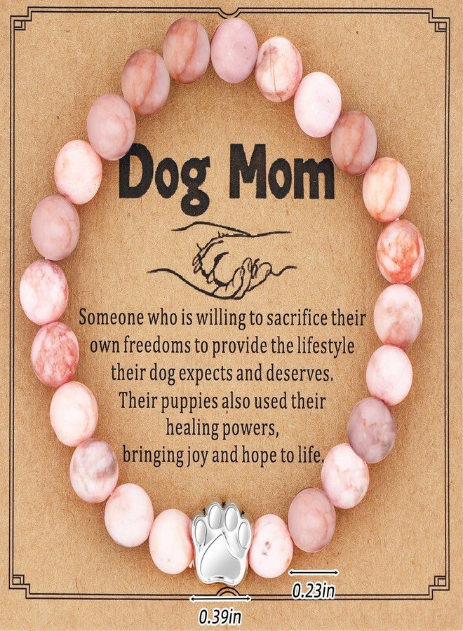 PLwelth Dog Mom Gifts for Women Dog Mom Bracelet for Dogs Lovers Natural Stone Beaded Bracelet Cute Dogs Paw Charm Pendant Inspirational Jewelry Gifts for Her Birthday Christmas Mother’s Day - Image 4