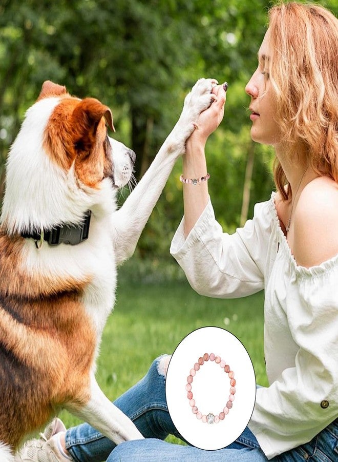 PLwelth Dog Mom Gifts for Women Dog Mom Bracelet for Dogs Lovers Natural Stone Beaded Bracelet Cute Dogs Paw Charm Pendant Inspirational Jewelry Gifts for Her Birthday Christmas Mother’s Day - Image 2