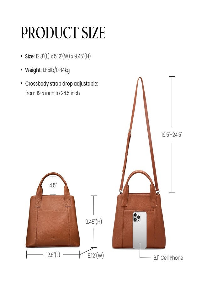 befen Womens Genuine Leather Purse and Handbags, Crossbody Shoulder Bags for Women, Small Satchel Tote Bag with Zipper Brown - Image 3
