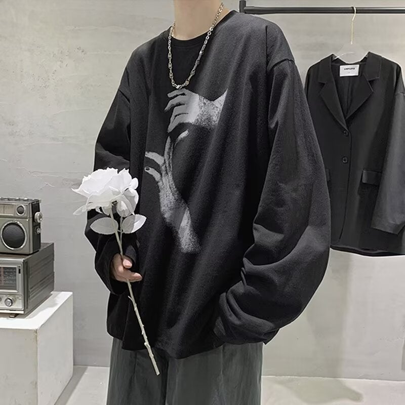 Autumn Long-Sleeved T-Shirt Men'S Trendyy Brand Handsome Loose Personalized Printed T-Shirt Hong Kong Style Trendyy Versatile Top - Image 4