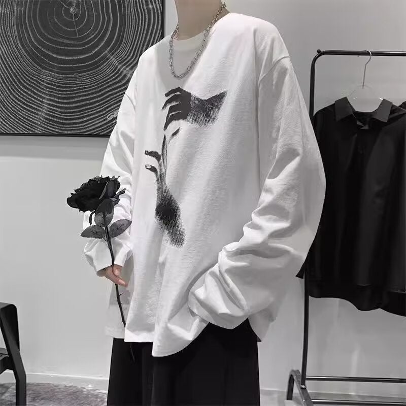 Autumn Long-Sleeved T-Shirt Men'S Trendyy Brand Handsome Loose Personalized Printed T-Shirt Hong Kong Style Trendyy Versatile Top - Image 2