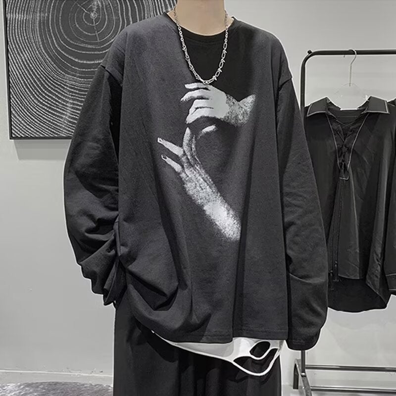 Autumn Long-Sleeved T-Shirt Men'S Trendyy Brand Handsome Loose Personalized Printed T-Shirt Hong Kong Style Trendyy Versatile Top - Image 5