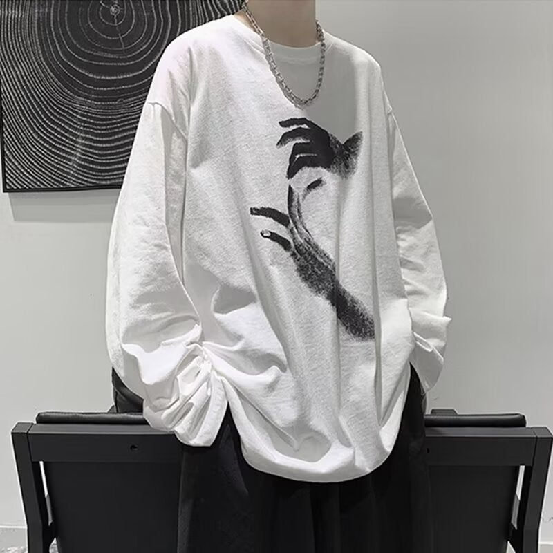 Autumn Long-Sleeved T-Shirt Men'S Trendyy Brand Handsome Loose Personalized Printed T-Shirt Hong Kong Style Trendyy Versatile Top - Image 3