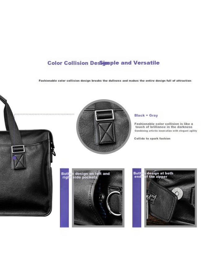 Cow Briefcase, Men's Business Casual Handbag, Large Capacity, Durable, Laptop Bag, Birthday Gift, 8628 Black - Image 3