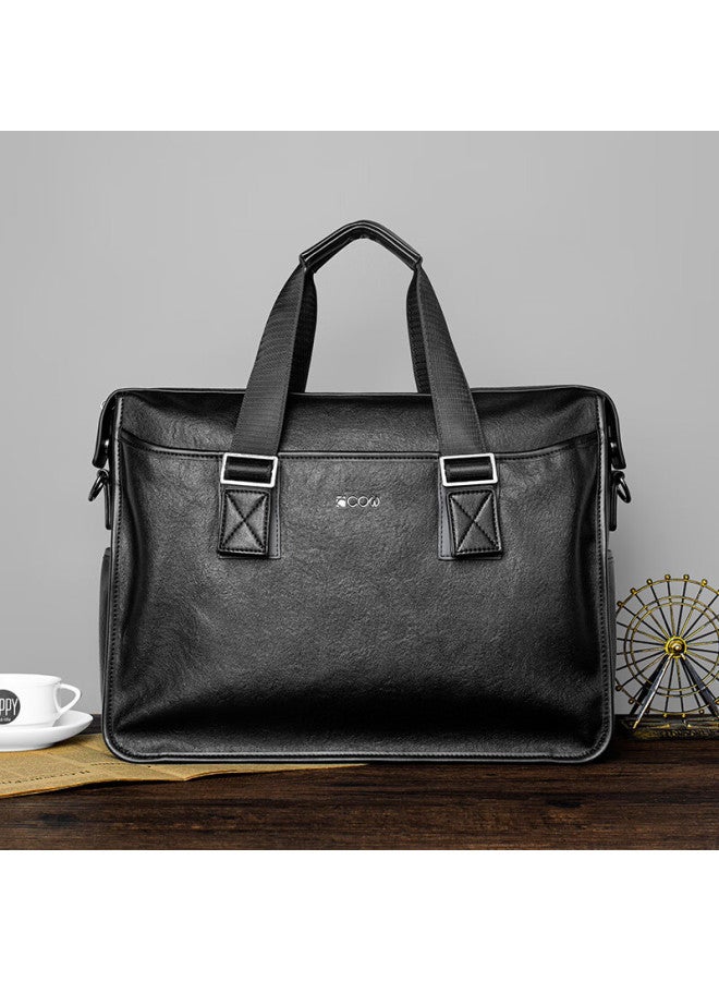 Cow Briefcase, Men's Business Casual Handbag, Large Capacity, Durable, Laptop Bag, Birthday Gift, 8628 Black - Image 5