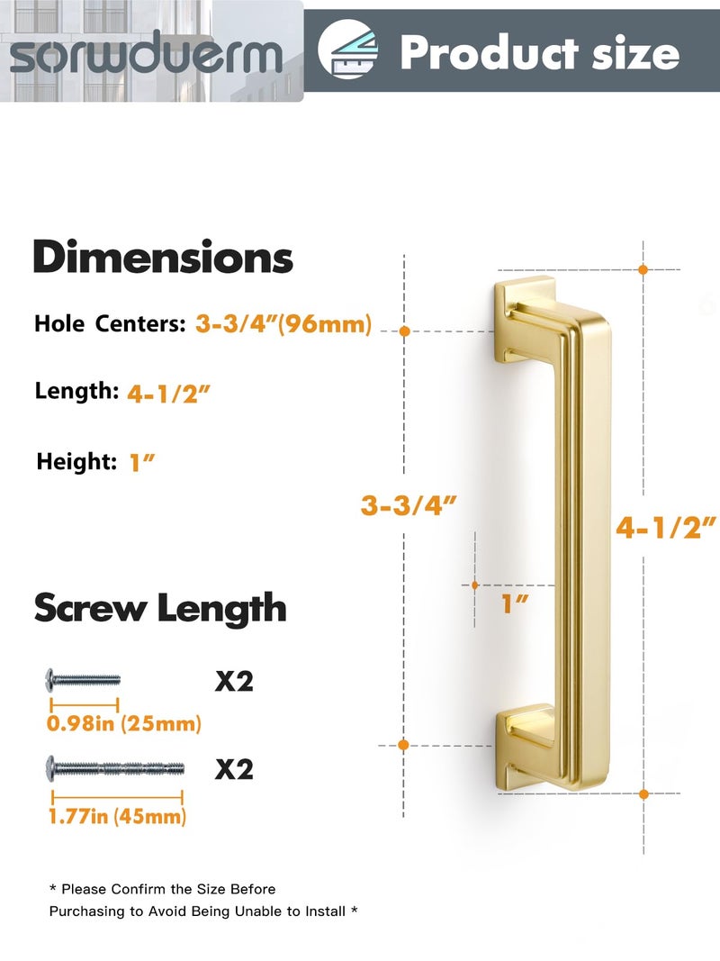 SORWDUERM Sorwdurem 5 Pack 3.78 Inch(96Mm) Brushed Gold Cabinet Pulls Drawer Pulls Kitchen Hardware Cabinet Handles Cupboard Kitchen Hardware - Image 2