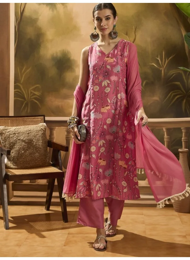 أيه كيه إس Blush Pink rayon Foil printed Kurta Set