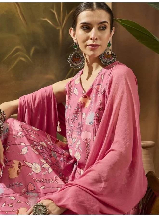 أيه كيه إس Blush Pink rayon Foil printed Kurta Set