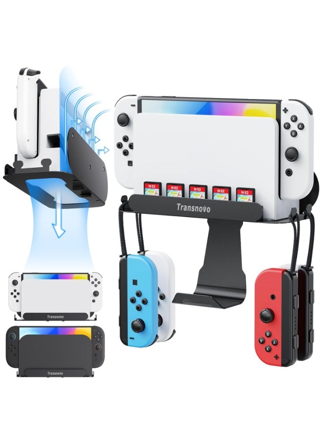 Transnovo Wall Mount Dock Holder Compatible with Switch 2/OLED/Switch, Space-Saving Console Storage Near/Behind TV, Metal Bracket with Hook for Hanging Joycons/Pro Controller and 5 Game Card Slots  - Image 1