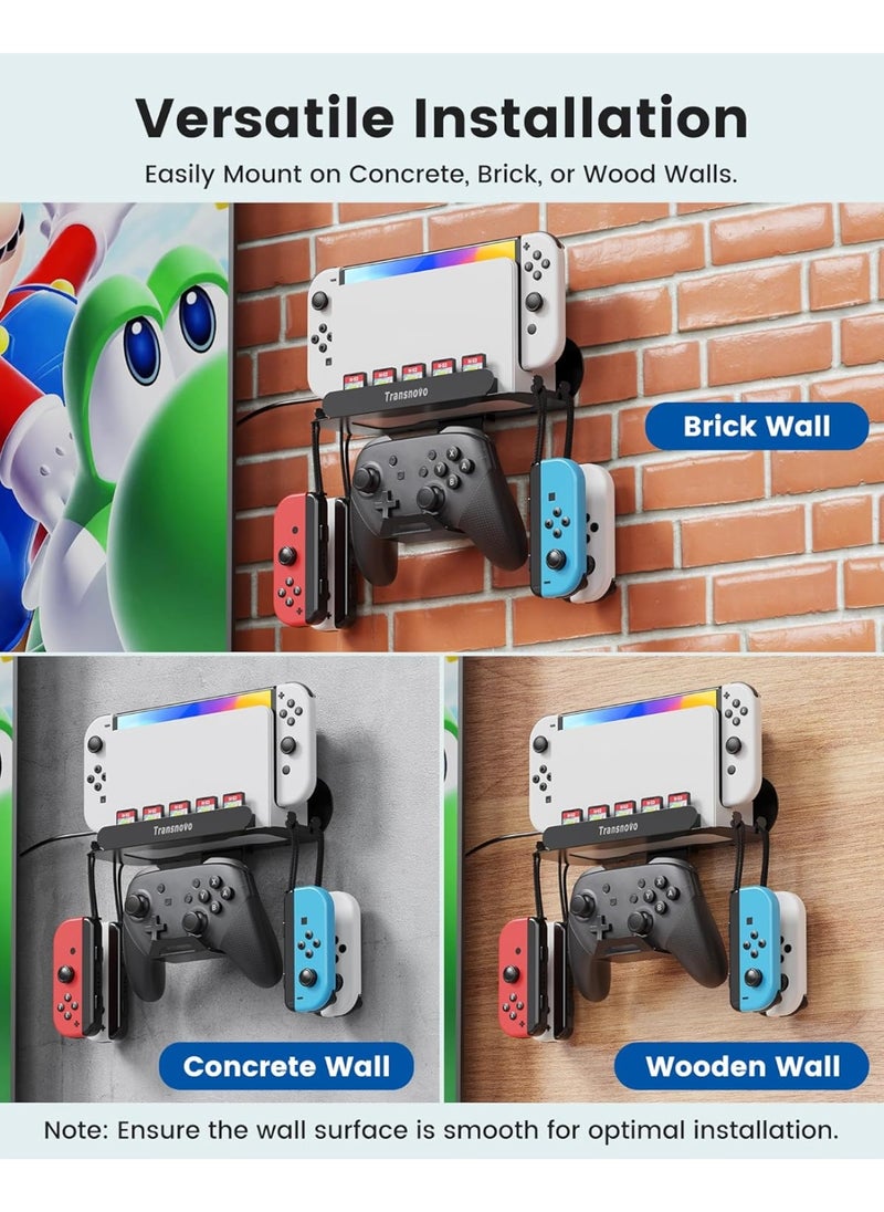 Transnovo Wall Mount Dock Holder Compatible with Switch 2/OLED/Switch, Space-Saving Console Storage Near/Behind TV, Metal Bracket with Hook for Hanging Joycons/Pro Controller and 5 Game Card Slots  - Image 5