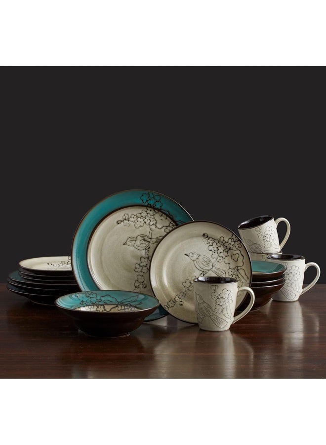 Gourmet Basics Song Bird Dinnerware Set 16 Piece Green Gray - Image 3