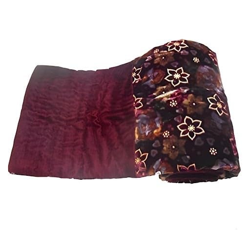 Slickcomfort Bombay Velvet Cloth Double Bed Quilt Jaipuri Razai Maroon & Coffe Color Shaneel Rajai/Floral Print Design with Gold Print Quilts Blankets Razai for Home  - Image 4
