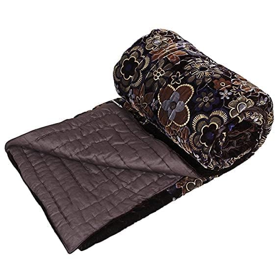 Slickcomfort Bombay Velvet Cloth Double Bed Quilt Jaipuri Razai Maroon & Coffe Color Shaneel Rajai/Floral Print Design with Gold Print Quilts Blankets Razai for Home  - Image 1