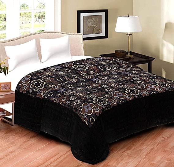 Slickcomfort Bombay Velvet Cloth Double Bed Quilt Jaipuri Razai Maroon & Coffe Color Shaneel Rajai/Floral Print Design with Gold Print Quilts Blankets Razai for Home  - Image 2