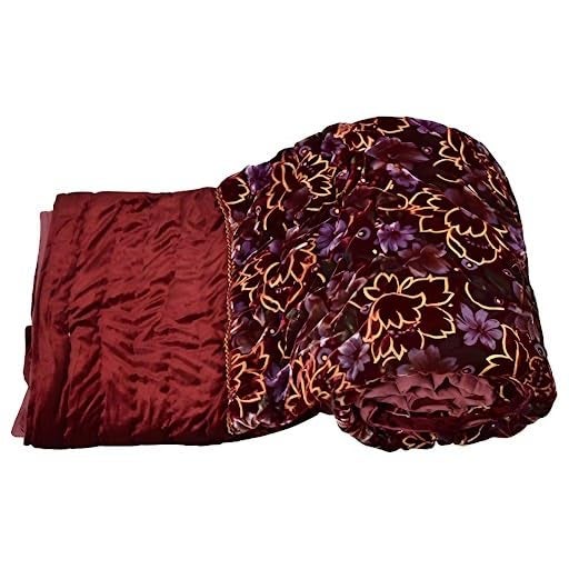 Slickcomfort Bombay Velvet Cloth Double Bed Quilt Jaipuri Razai Maroon & Coffe Color Shaneel Rajai/Floral Print Design with Gold Print Quilts Blankets Razai for Home  - Image 5