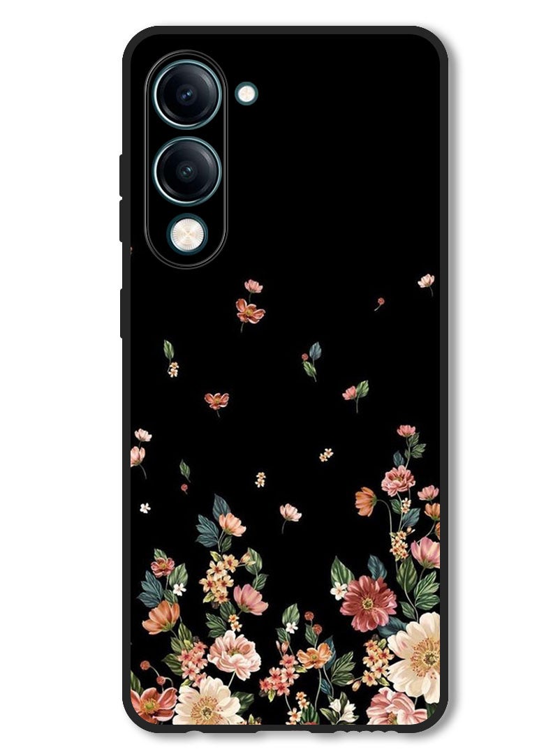 Theodor Case Compatible with Vivo Y29s Protection Shockproof Bumper Cover Flowers in Black Background - Image 1