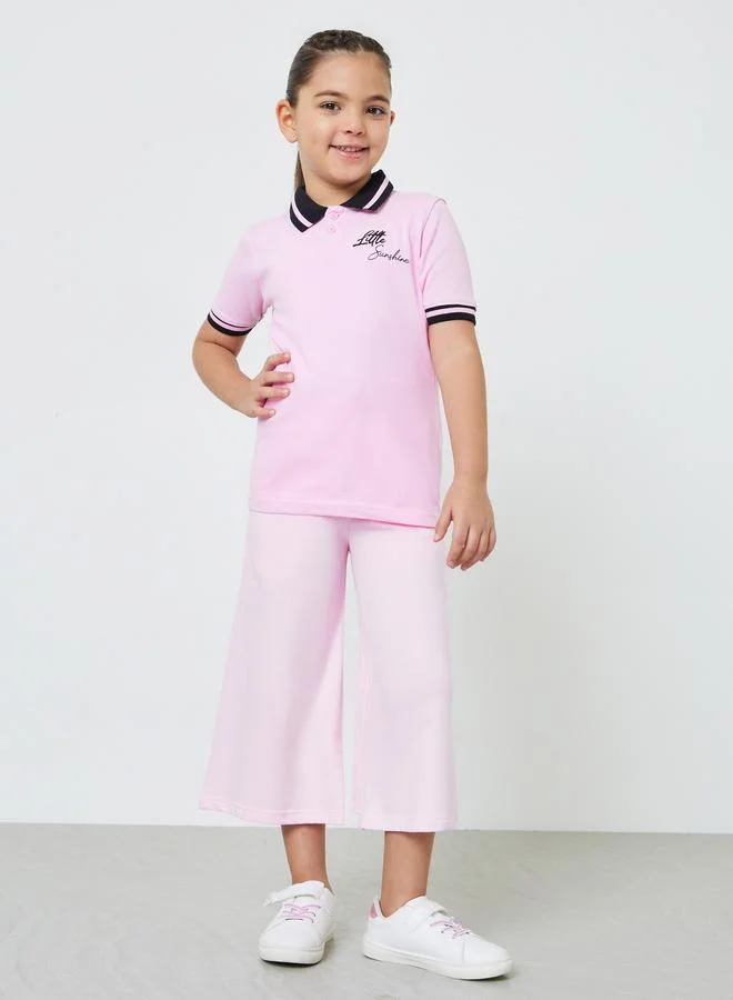 Styli Girl Contrast Collar Polo T-Shirt with Embroidery