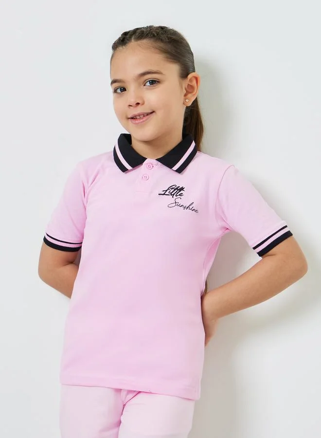 Styli Girl Contrast Collar Polo T-Shirt with Embroidery
