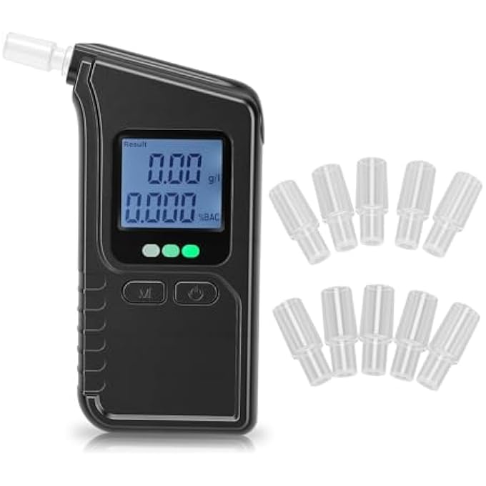 rayihni Professional Compact Portable Breathalyzer with High Accuracy LCD Digital Display and 10 Mouthpieces - Image 1