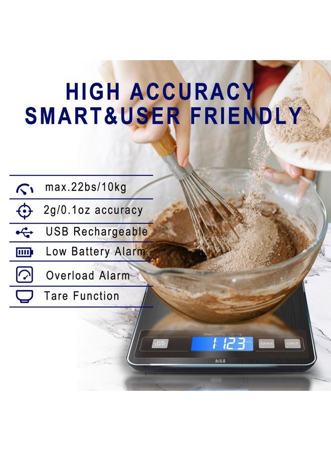 hito Food Scale 22lb Digital Kitchen Scale Rechargeable Waterproof Weight Grams and oz 1g/0.1oz Precise, for Weight Loss, Cooking and Baking, Black - Image 4