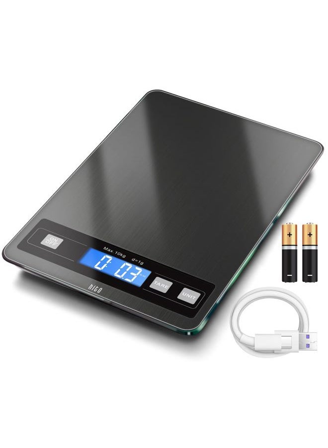 hito Food Scale 22lb Digital Kitchen Scale Rechargeable Waterproof Weight Grams and oz 1g/0.1oz Precise, for Weight Loss, Cooking and Baking, Black - Image 1