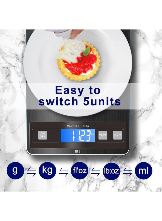hito Food Scale 22lb Digital Kitchen Scale Rechargeable Waterproof Weight Grams and oz 1g/0.1oz Precise, for Weight Loss, Cooking and Baking, Black - Image 3