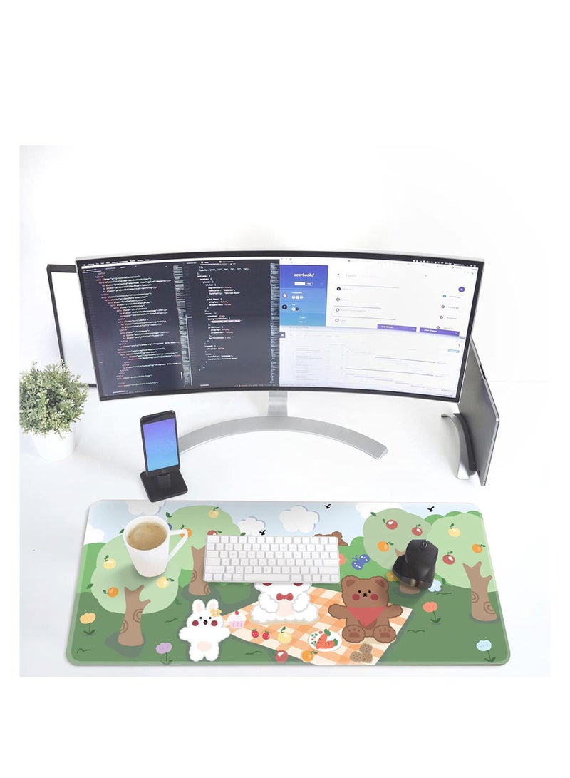 SYOSI Kawaii Desk Mat,Cute Mouse Pad,Large Gaming Desk Mouse mat Cartoons Keyboard Pad,Laptop Desk Mat for Gaming Writing Home Office Work (A,32 x 12 in) - Image 2