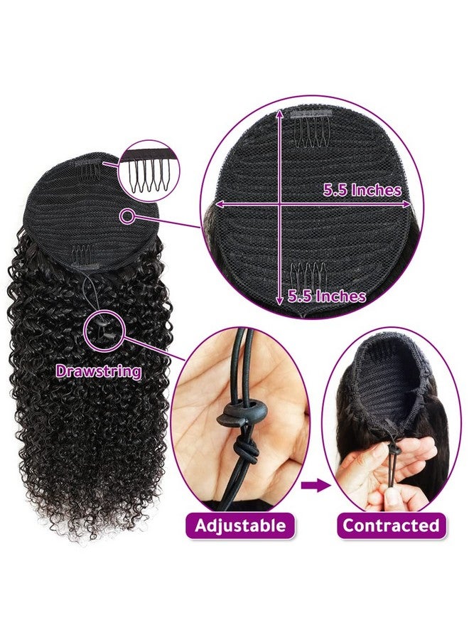 Adette 14 Inches Curly Ponytails Human Hair Drawstring Ponytail Extension Afro Kinky Curly Clip in Pony Tail Hair Extensions Hair Pieces for Black Women Natural Black - Image 4