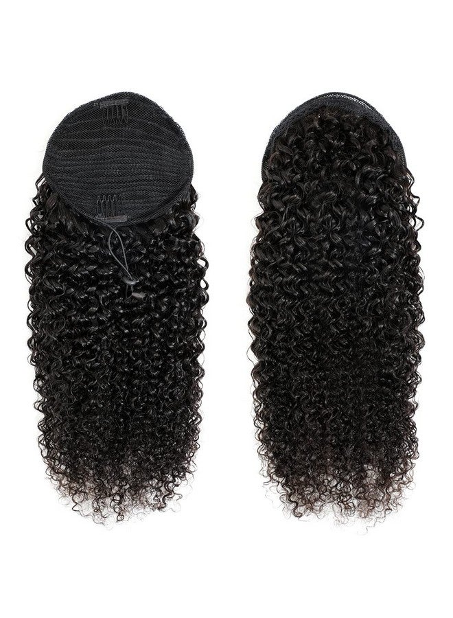 Adette 14 Inches Curly Ponytails Human Hair Drawstring Ponytail Extension Afro Kinky Curly Clip in Pony Tail Hair Extensions Hair Pieces for Black Women Natural Black - Image 2