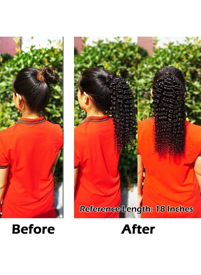 Adette 14 Inches Curly Ponytails Human Hair Drawstring Ponytail Extension Afro Kinky Curly Clip in Pony Tail Hair Extensions Hair Pieces for Black Women Natural Black - Image 5