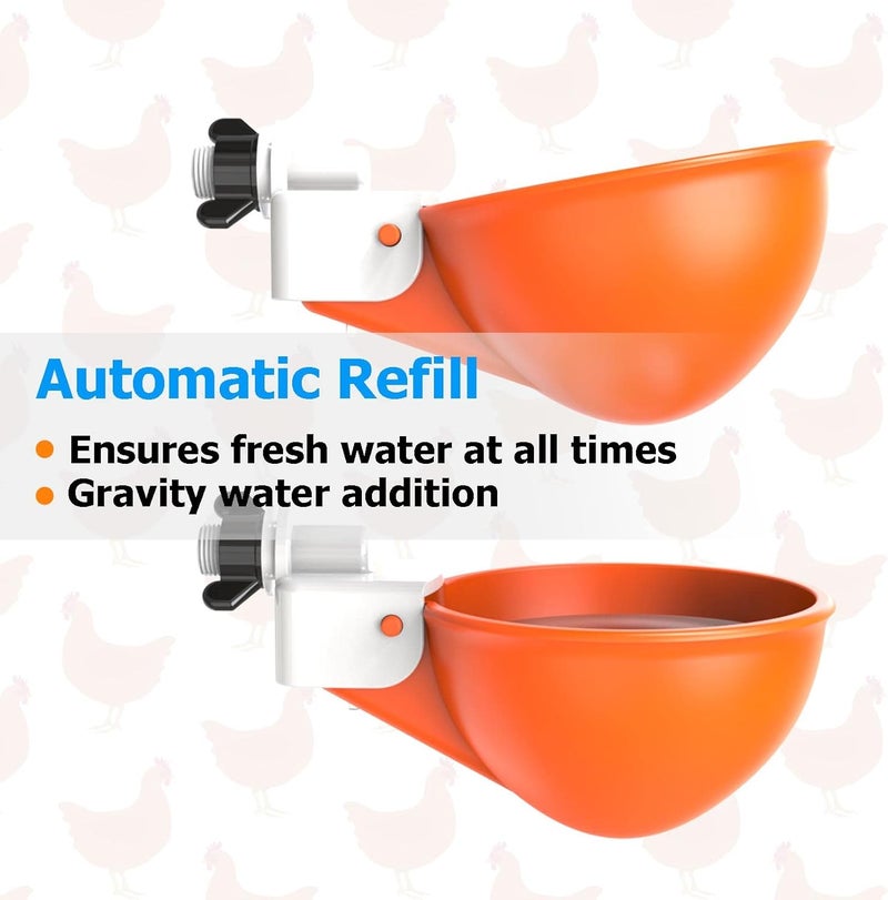 WORLEYX Zelbuck Large Automatic Chicken Waterer Cups, Chicken Water Feeder Suitable for , Duck, Goose, Turkey and Bunny, DIY Poultry Water Feeder Kit (8 Pack-Orange) - Image 4
