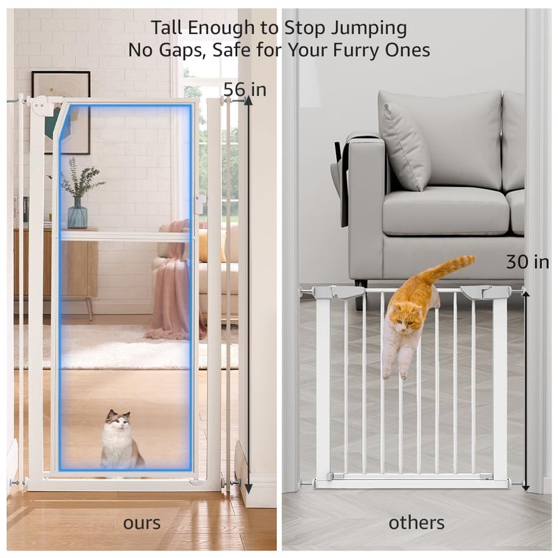 unipaws 56" Extra Tall Pet Gate, Clear Transparent Tall Cat Gate, 29.5-33.5" Wide No Drilling Pressure Mounted Dog Gate for Doorway, Hallway, Stairs, White - Image 2