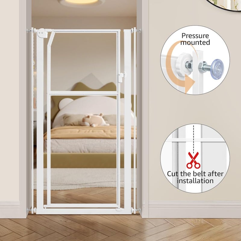unipaws 56" Extra Tall Pet Gate, Clear Transparent Tall Cat Gate, 29.5-33.5" Wide No Drilling Pressure Mounted Dog Gate for Doorway, Hallway, Stairs, White - Image 3